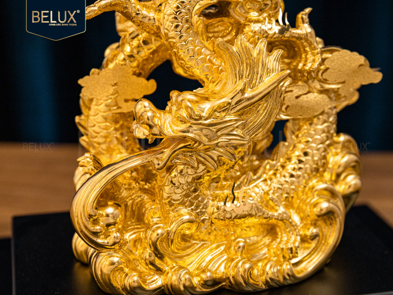 Tượng linh vật Rồng dát vàng 24k-20×16.5x24cm